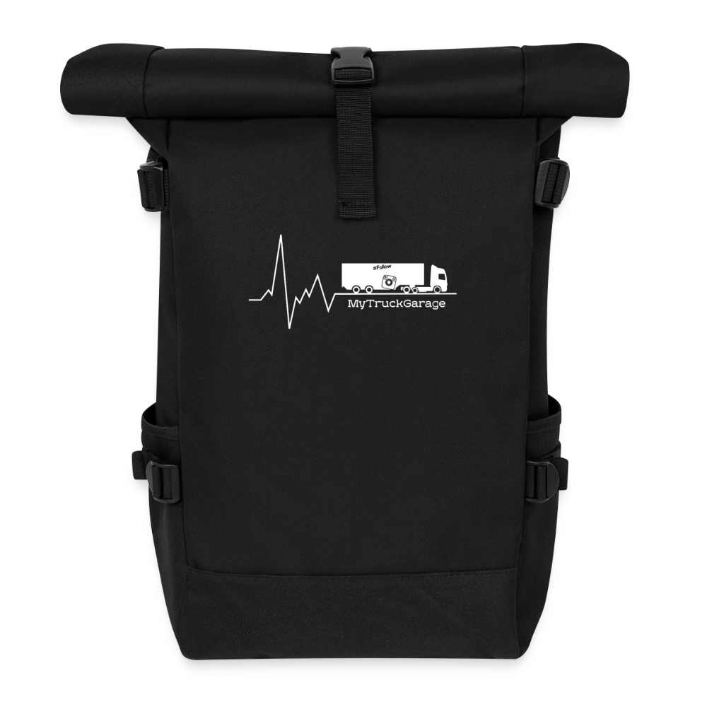 MyTruckGarage Rolltop Rucksack – Daypack für Trucker & Outdoor - Schwarz