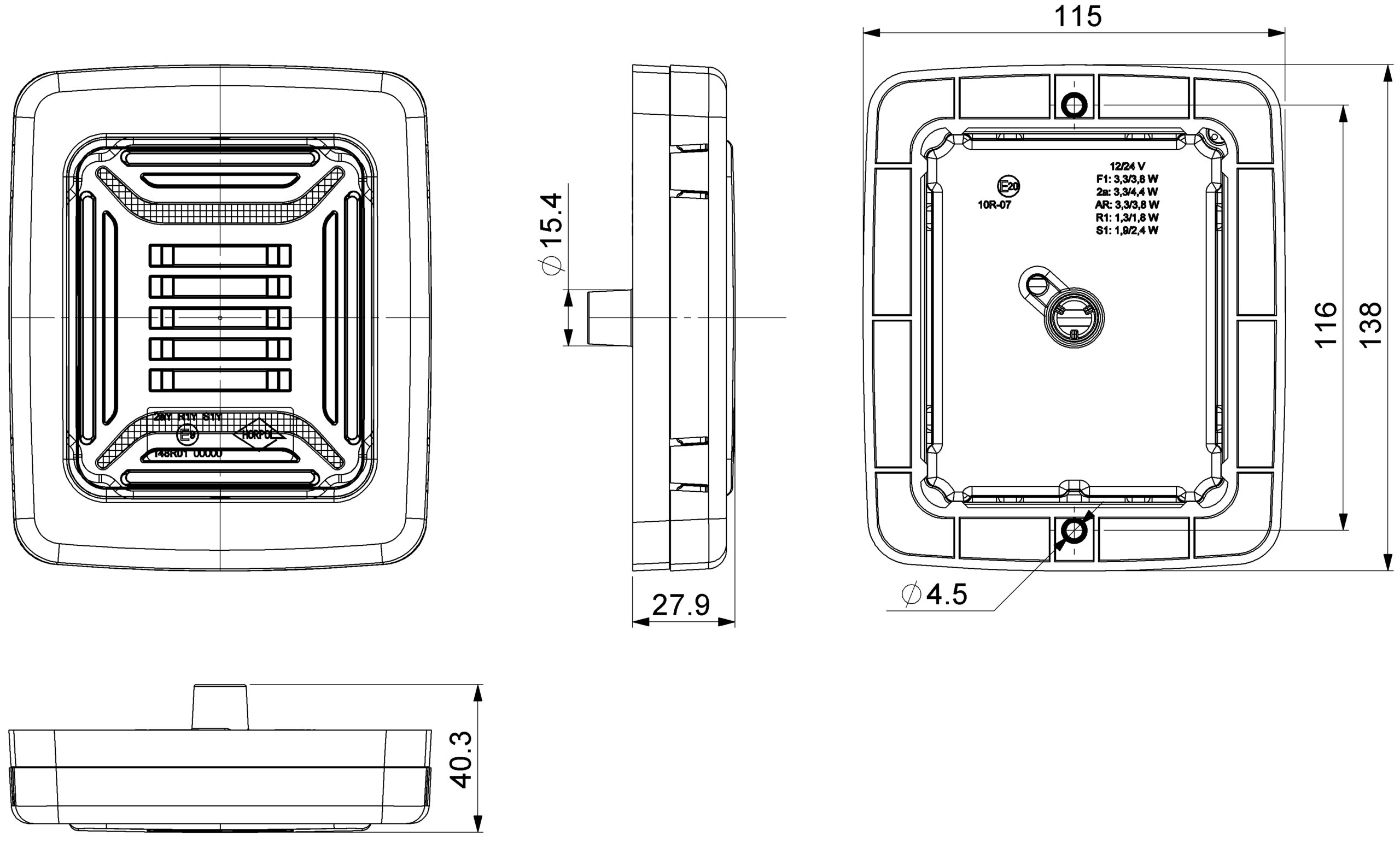 HORPOL LED Rückleuchte CUBE LZD 2880 mit metallisiertem Rahmen – 12/24V Multifunktions-Heckleuchte