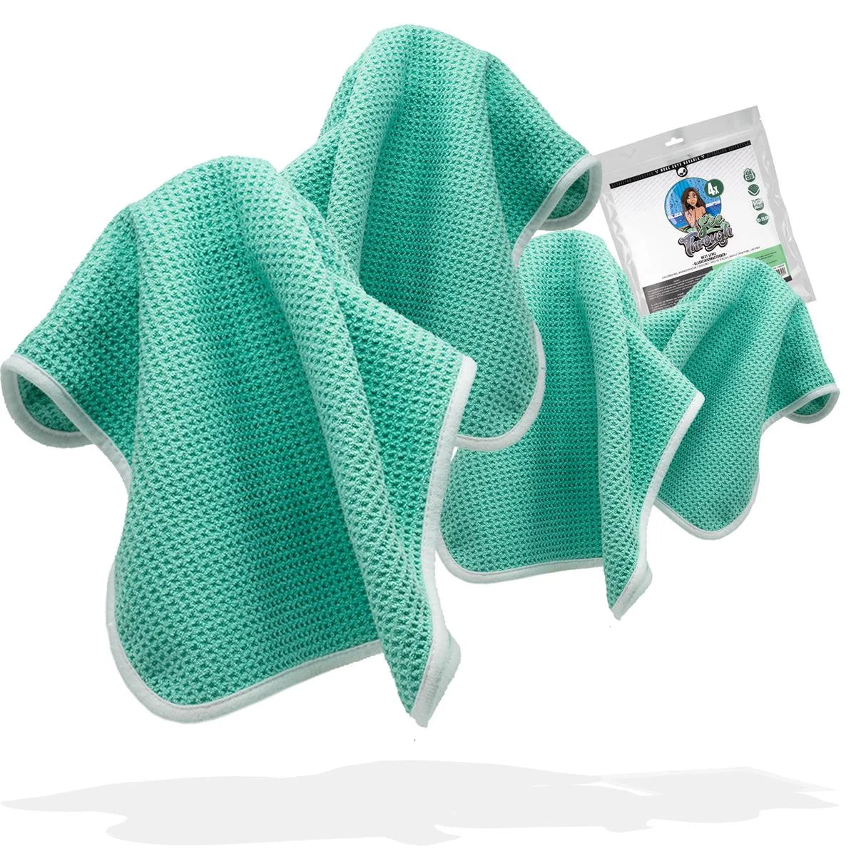 Nuke Guys - See Through - Microfiber waffle towel - 450 GSM, 40x40cm - mint surface / white border - pack of 4