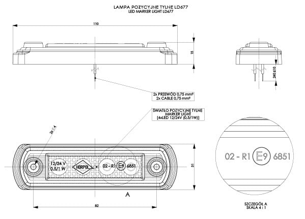 Truck side marker light LD 677 Black