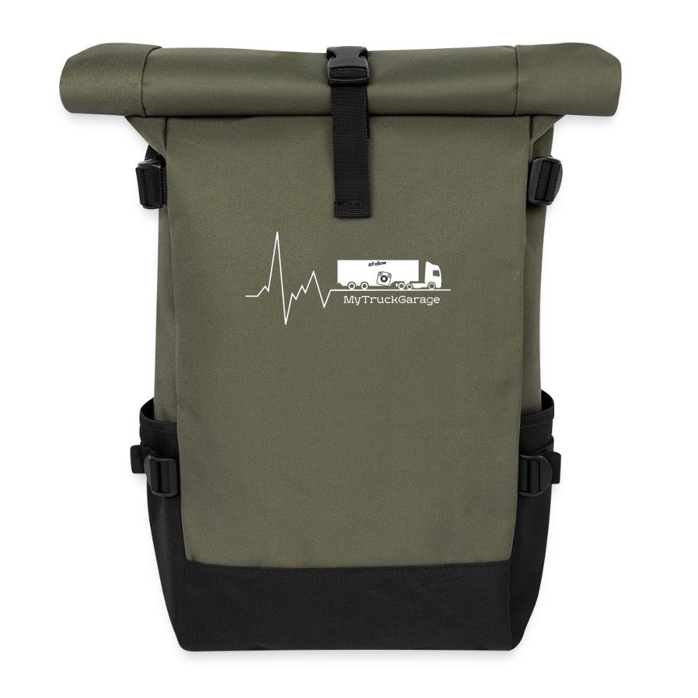 MyTruckGarage Rolltop Rucksack – Daypack für Trucker & Outdoor - Olive/Schwarz