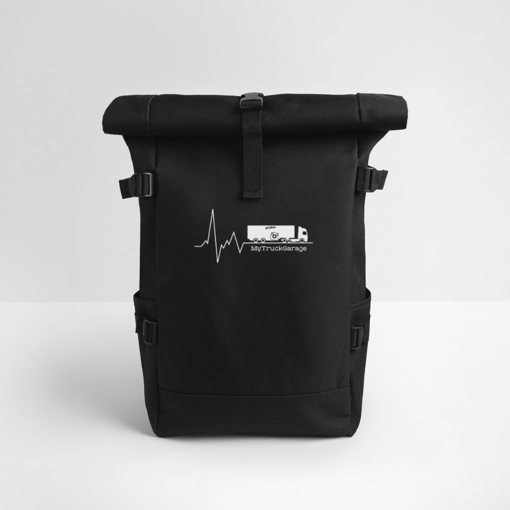 MyTruckGarage Rolltop Rucksack – Daypack für Trucker & Outdoor - Schwarz