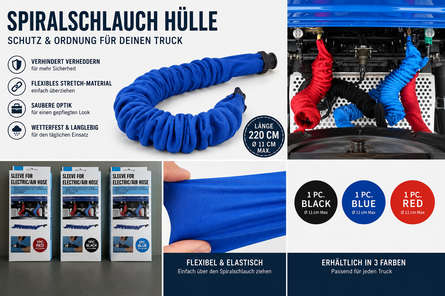 LKW Spiralschlauch Hülle 220 cm – Stretch Überzug für Luftschlauch | MyTruckGarage