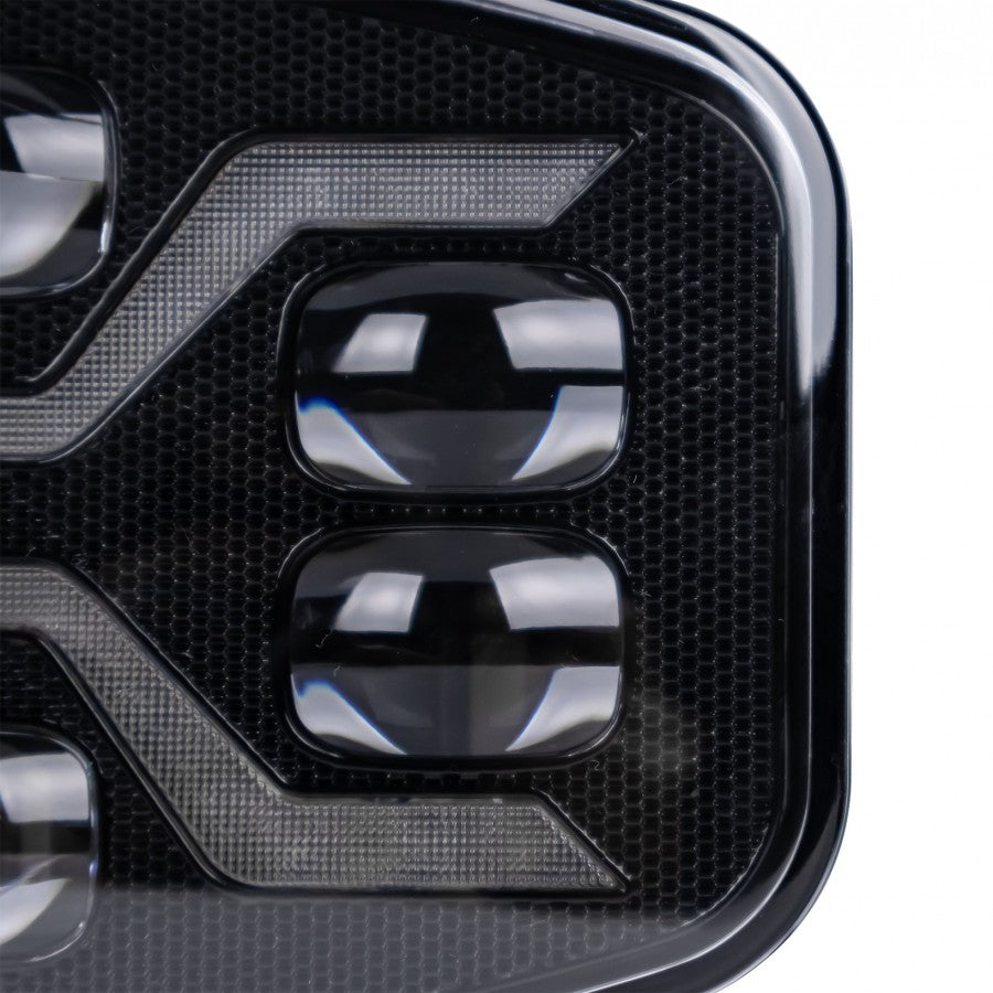 LED Scheinwerfer X‑SPIDER 12–24 V – Fahrlicht + weißes Positionslicht + orange Stroboskop (ECE R65/R148/R149)