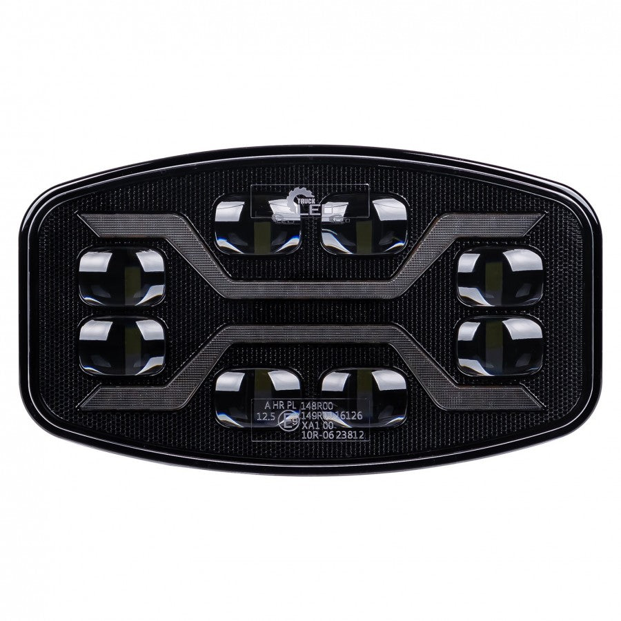 LED Scheinwerfer X‑SPIDER 12–24 V – Fahrlicht + weißes Positionslicht + orange Stroboskop (ECE R65/R148/R149)