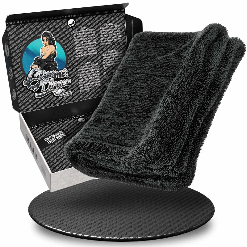 NukeGuys GammaDryer Mikrofaser Trockentuch 1400 GSM – Ultra saugstarkes Autopflege Tuch, streifenfrei & fusselfrei (schwarz)